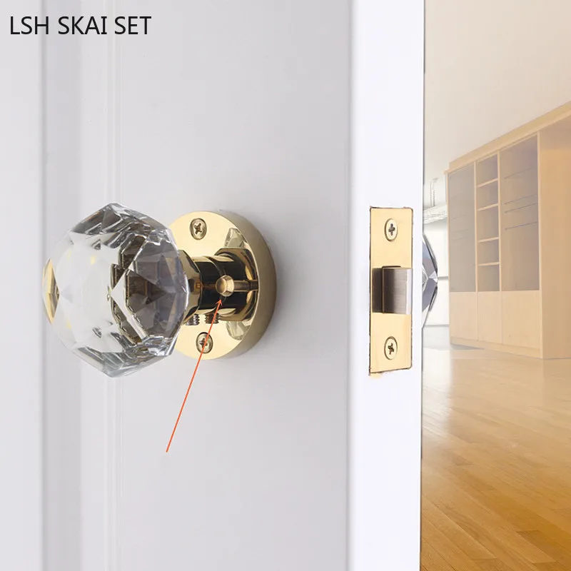 Light Luxury Keyless Bathroom Door Lock Crystal Glass Globe Handle Lock Indoor Mute Single Tongue Door Locks Household Hardware