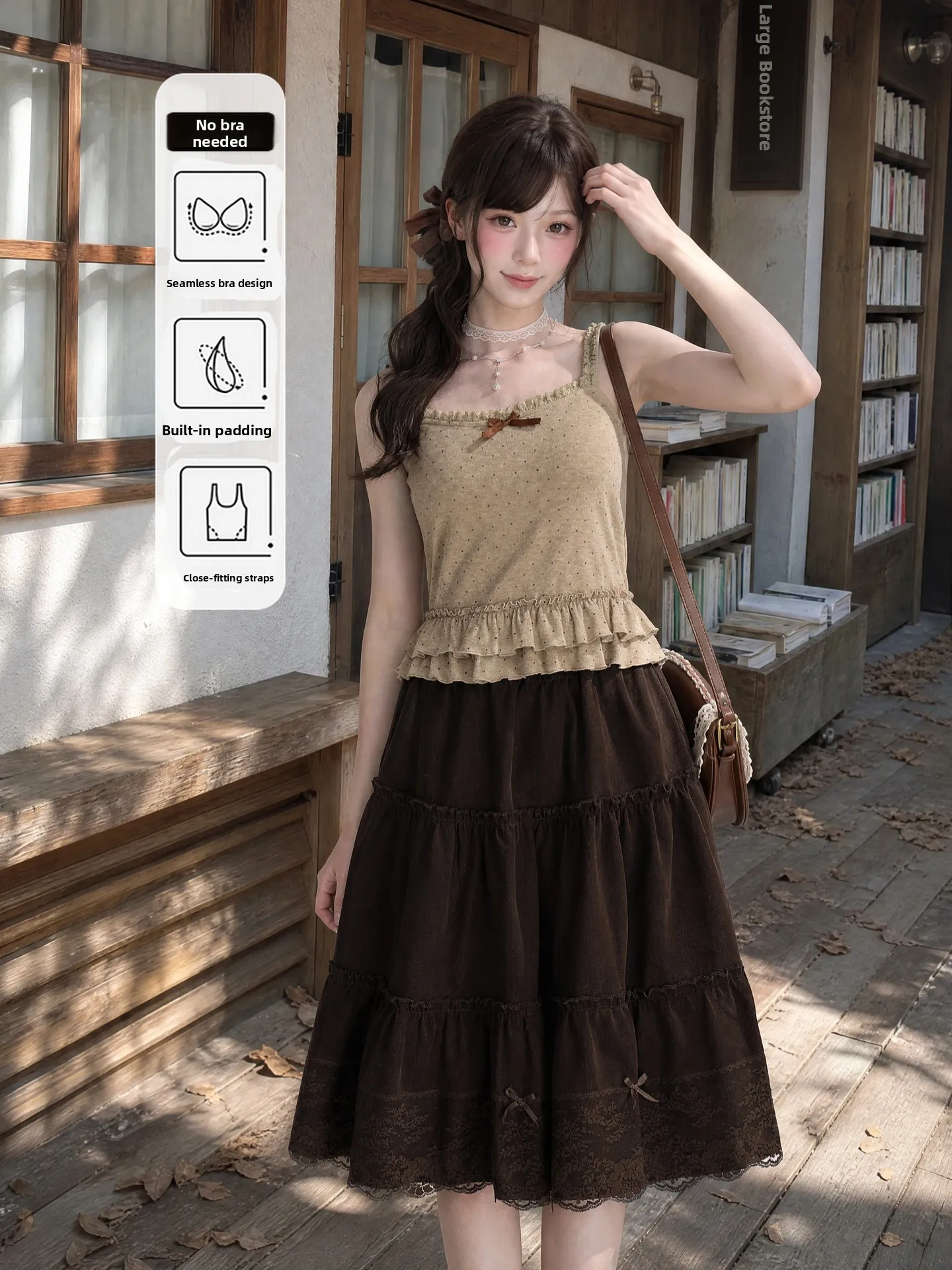 Sweet Polka Dot Strap Vest Top Women's Slim Fit Inner Wear with Chest Pad Autumn New Arrival by Forest Girl Tribe