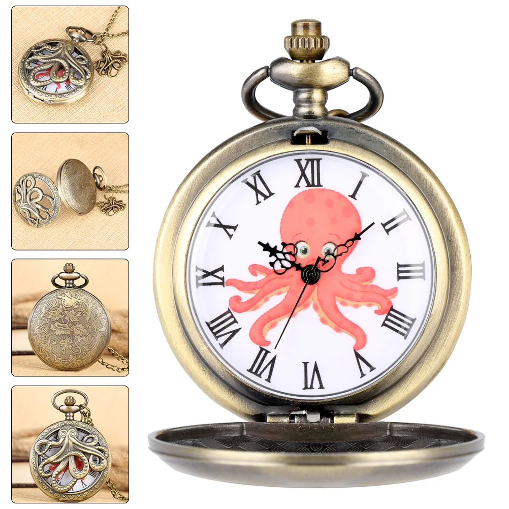 

Octopus Pocket Watch Retro Decorative Golden Chain Men Vintage Costume Jewelry Alloy Frame Sturdy Hanging Watch