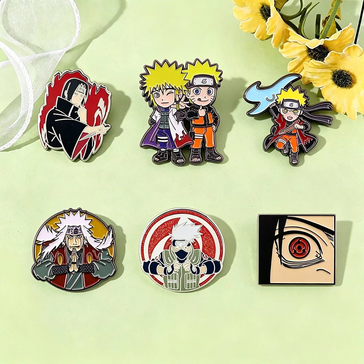 6Pcs/Set Anime Character Enamel Brooch Cartoon Uchiha Itachi Kakashi Jiraiya Metal Badge Lapel Pin Cosplay Accessories Fan Gifts image 2