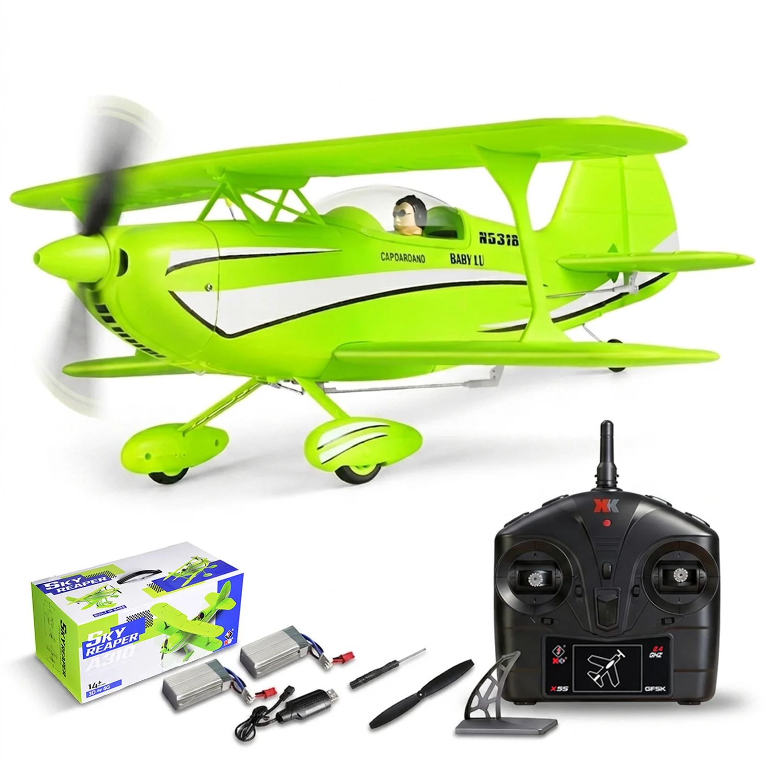 WLtoys A310 4-Channel RC Plane,Brushless Power,6G/3D Mode,One-Key Aerobatic,Designed Based on the Christen Eagle II Two-seat Aerobatic Biplane, 15.75*15.94 Inch, EPP Foam Material, Ideal Park Flyer