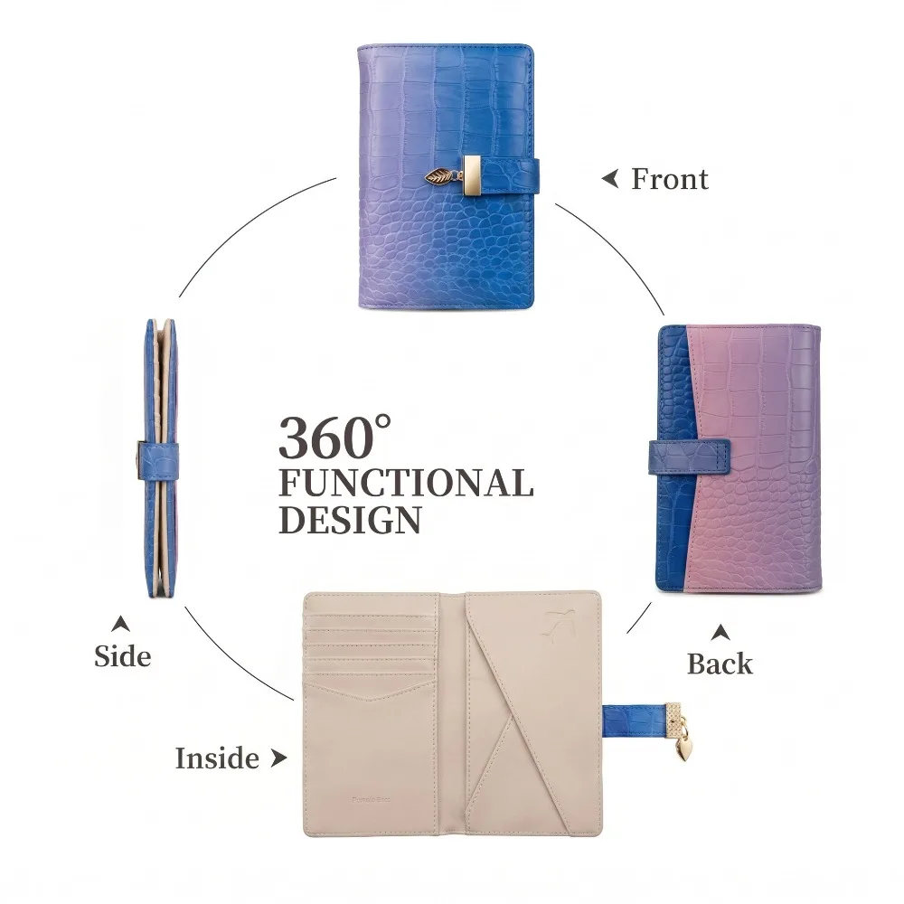 RFID Blocking Gradient Crocodile PU Passport Cover Women Travel Wallet Multi Card Slots Ticket Organizer Anti Theft Doc Holder
