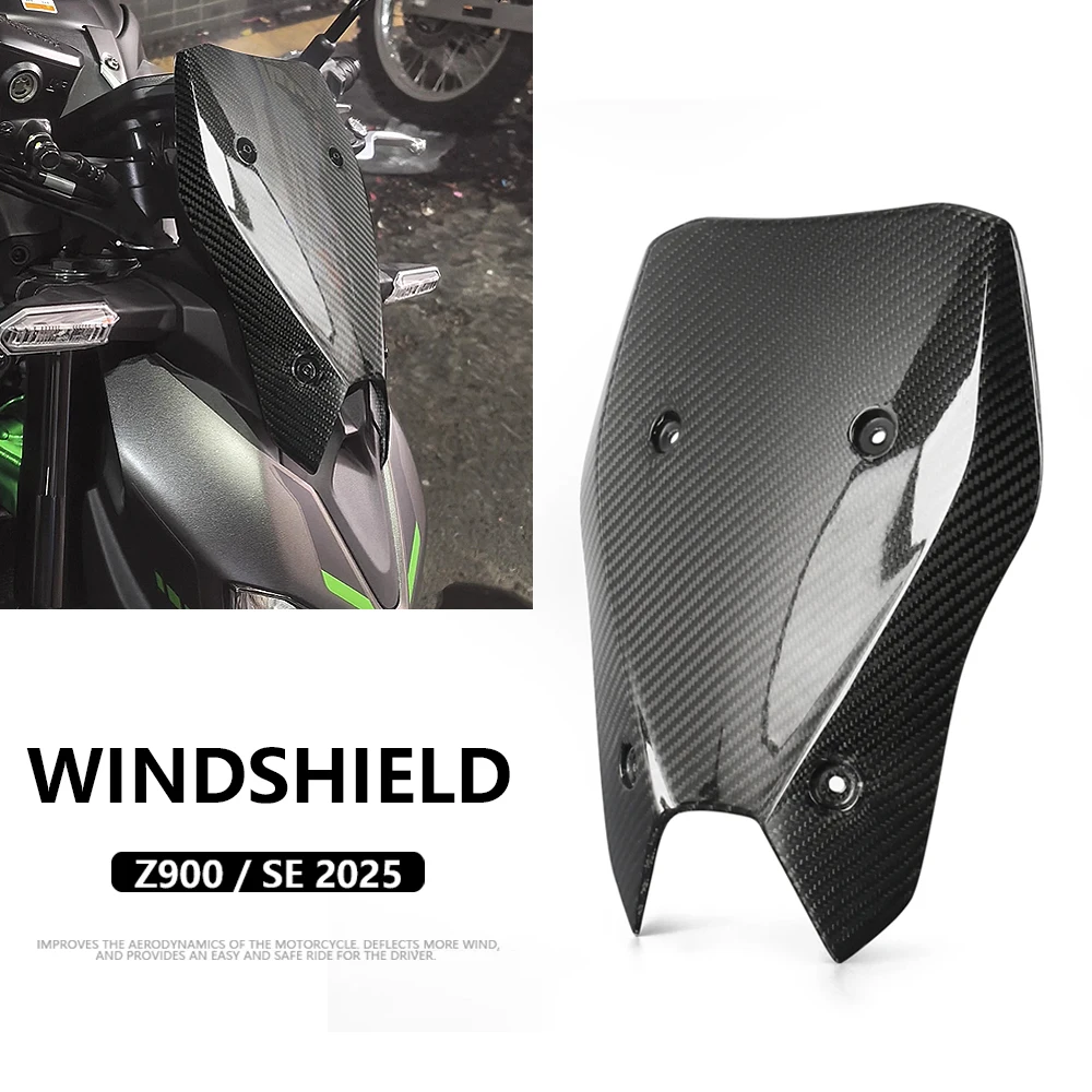 

Motorcycle Acrylic Windshield WindScreen Smoke Black Transparent Carbon fiber Screen Accessories For Kawasaki Z900 SE Z 900 2025