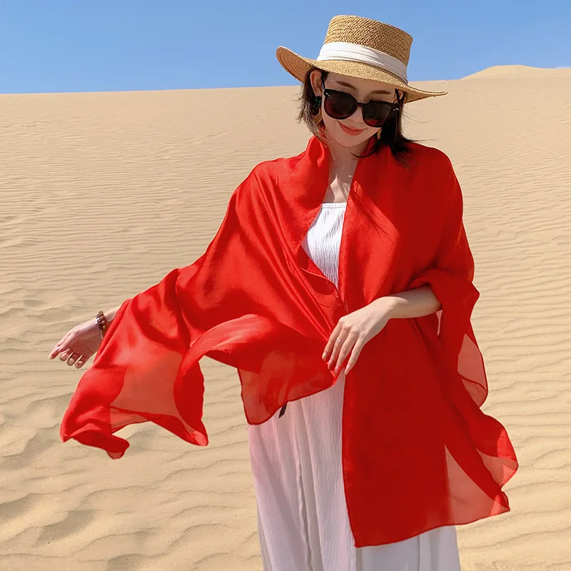 Red Scarf Women Luxury Travel Scarves Outdoor Sun Protection Pashmina Shawl Fashion Comfortable Big Panuelos Hijab Muslim