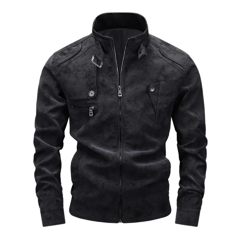 Men's Casual Jacket Stand Collar Full Zip Multi Pocket Shoulder Epaulets Chest Pockets Long Sleeve Regular Fit Outerwear
