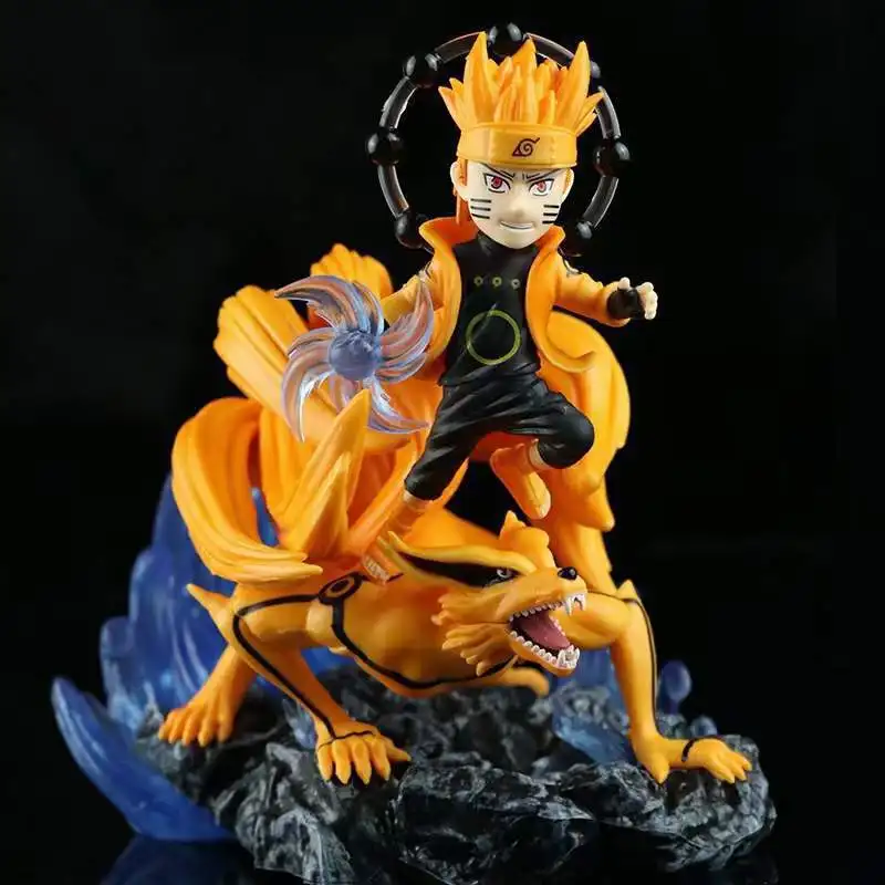 Naruto Battle Small Yellow-Haired Fox-Riding Naruto Nine-Tails Statue Six Paths Uzumaki Naruto Action Figure