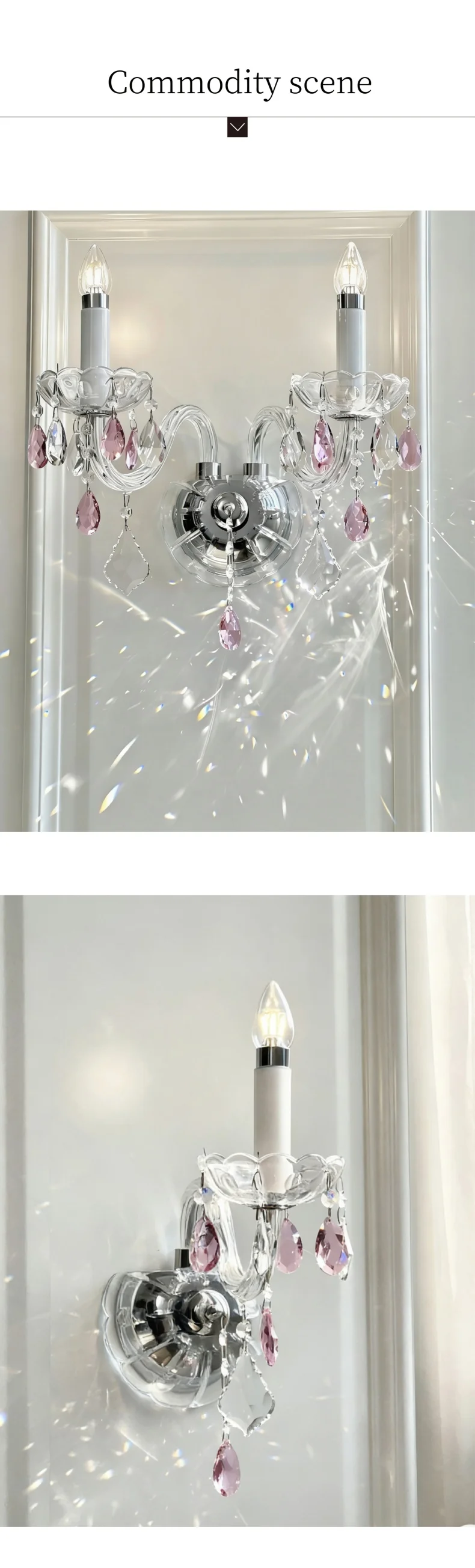 European Blue Pink Green Crystal Wall Lamp French Romantic
