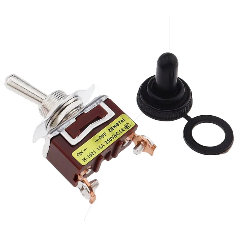 E-TEN1021 Toggle Switch 2 Terminal ON-OFF-ON 2 Positions 2 Pin Swithes 220V 15A AC with 12mm Waterproof Switch Caps