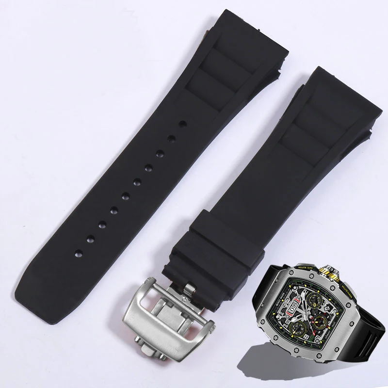 

Watchbands For Richard Mille Rm011 Convex Interface Replace Original Rubber Silicone Fold Buckle Watch Strap 25mm-20mm Bracelet