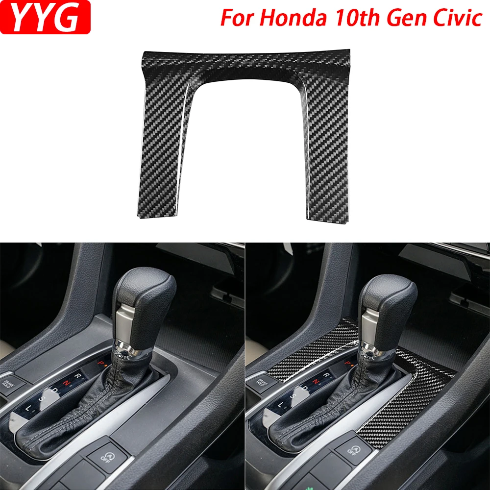 

For Honda 10th Gen Civic 2016-21 Real Carbon Fiber Gear Shift Panel Trim Cover Car Interior Decoration Retrofitting Accessories