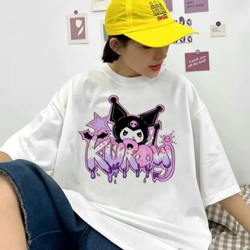 Devil Funny Cartoon T-Shirt Kuromi Women's Comic Sanrio T-Shirt Y2k Graphics Hip Hop T-Shirt Streetwear Tops T-Shirt Women My Me