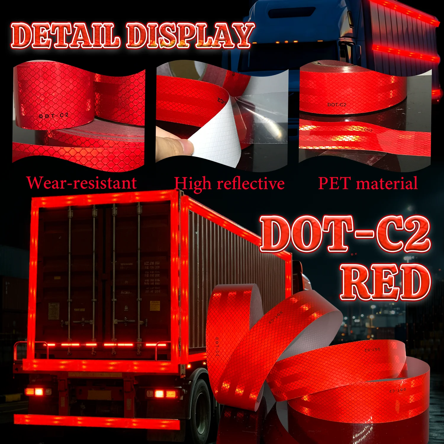 DOT-C2 Red Reflective Prismatic Tape High Conspicuity Adhesive Retro Reflector Sticker Waterproof Strip For Truck Trailer