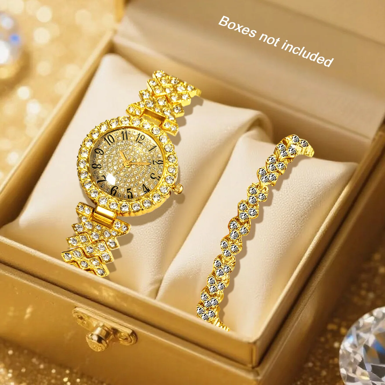 2PCS Gorgeous Party Women's Quartz Watch with Shining Bracelet Jewelry Set