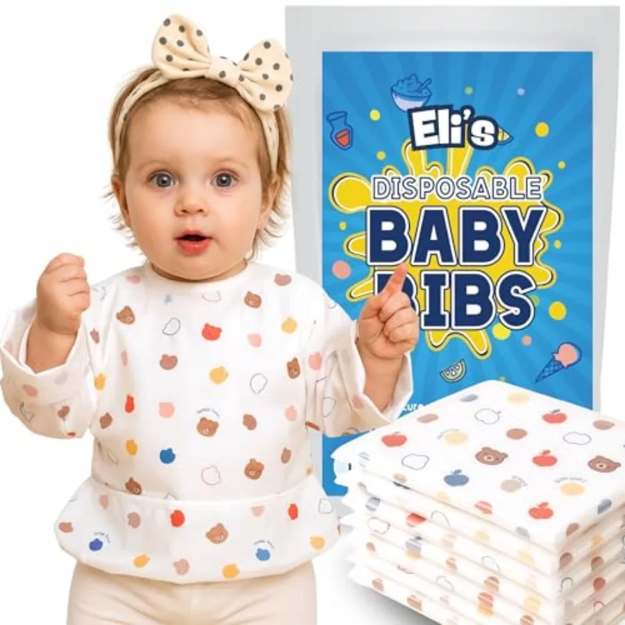 

Eli with Love Disposable Bibs Individually Wrapped Bib with Crumb Catcher - Waterproof Baby Bibs For Feeding