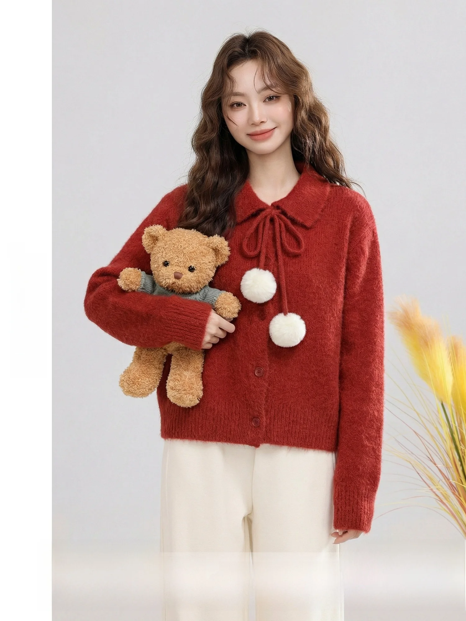 

Красный вязаный женский топ на весну 2026 года, новинка, элегантный, с поясом, из мягкого полиэфирного волокна, создающий ощущение высокого класса