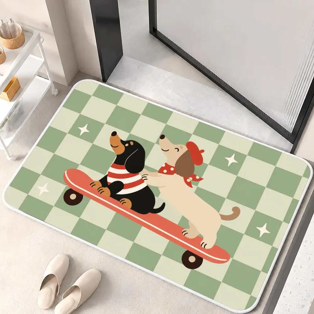 Skater Dachshund Floor Mat Flannel Rug Soft Non Slip Washable Door Mat for Bathroom Bedroom Kitchen Home Decor