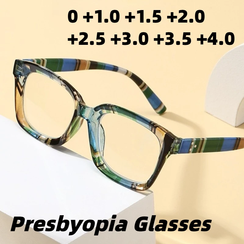 

Fashionable Striped-Frame Anti-Blue Light Reading Glasses Unisex High-Definition Comfortable Presbyopia Eyewear 0 To +4.0
