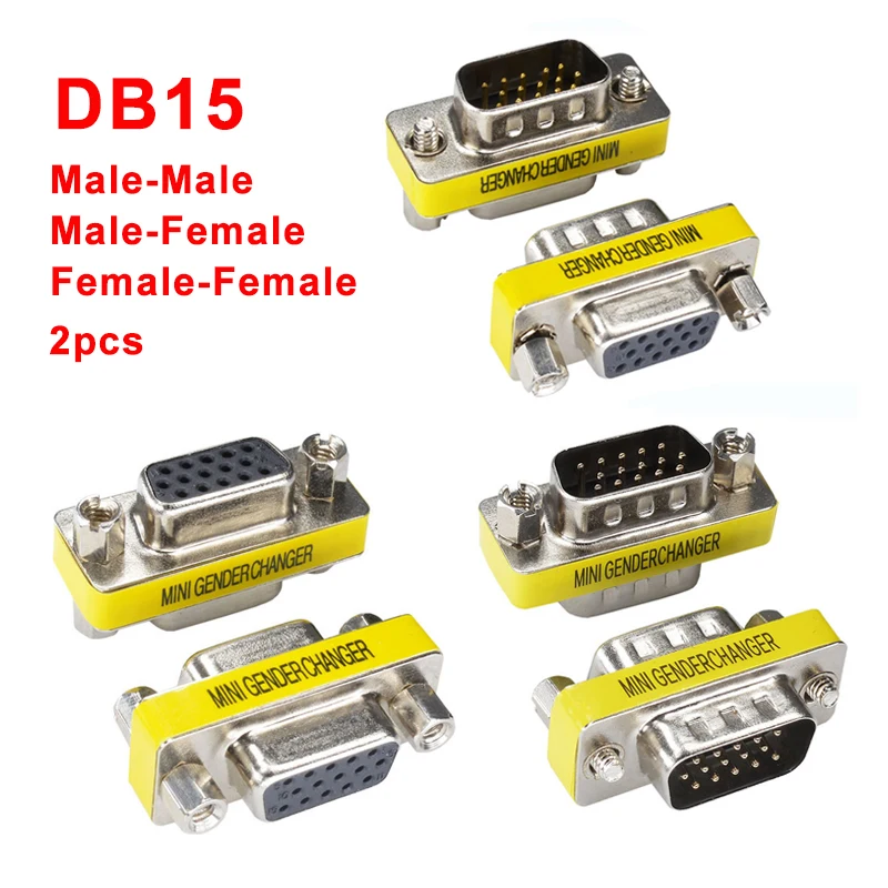 

2pcs DB15 VGA Connector 15 Pin MINI Gender Changer Adapter VGA Male Female Connector Serial Port M/M M/F F/F extend Converter