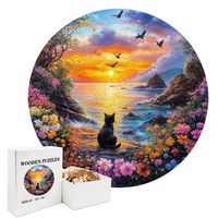 Cat by the sea Brightly Colorful Flower Jigsaw Puzzles Wooden Wood DIY Crafts Montessori home decorate Educational Toys