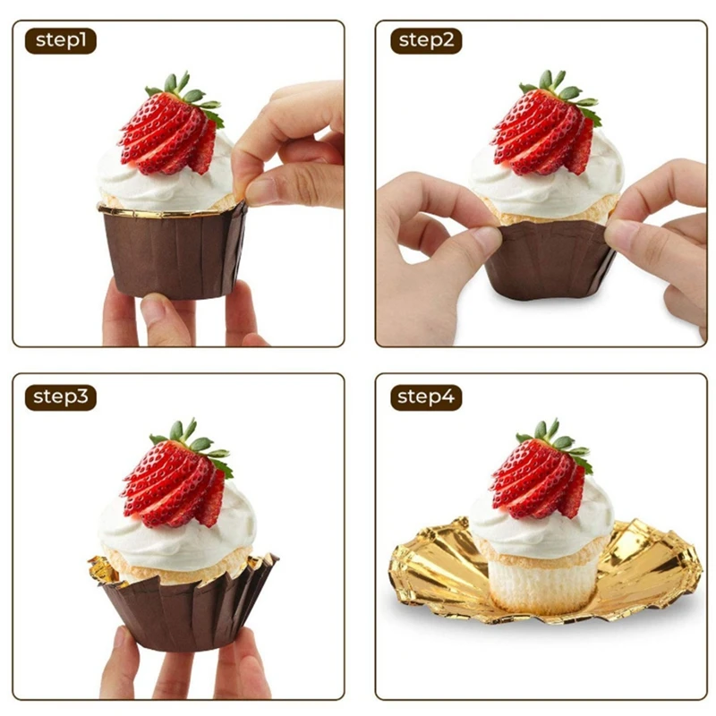 500Pcs Aluminum Foil Cupcake Cups Disposable Muffin Liners Baking Cups Aluminum Gold + Brown