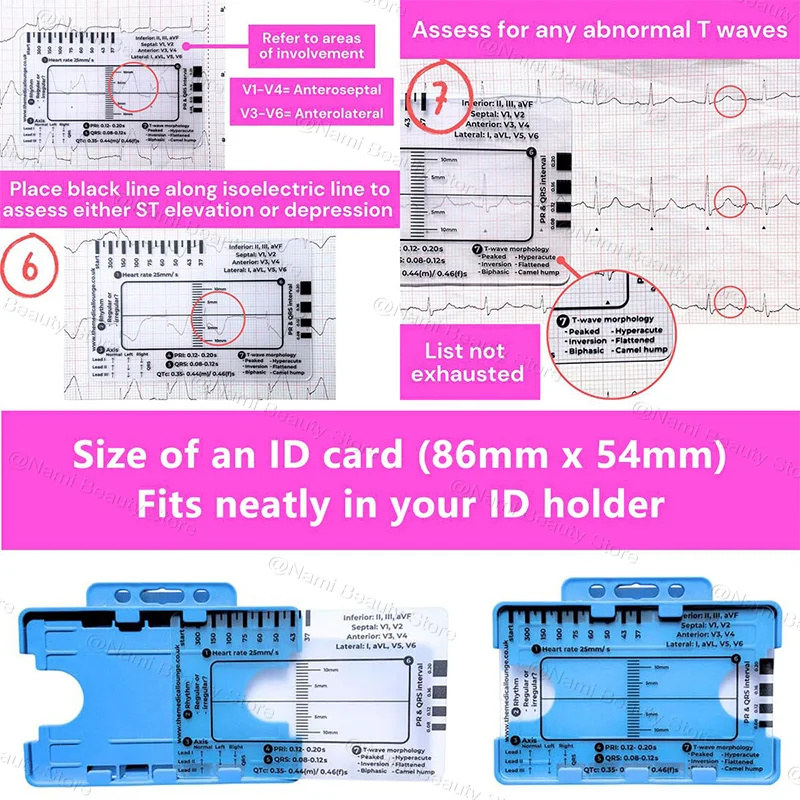 بطاقة تفسير ECG ذات 7 خطوات، دليل مرجعي لـ ECG EKD للجيب المحمول، معدات للتمرين في صالة الألعاب الرياضية، مراقبة الصحة