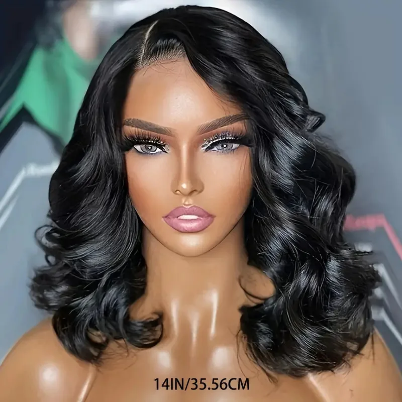 

Trendy European and American Style Women's Lace Front Wig Black Short Curly Hair Big Waves Synthetic Full Wig