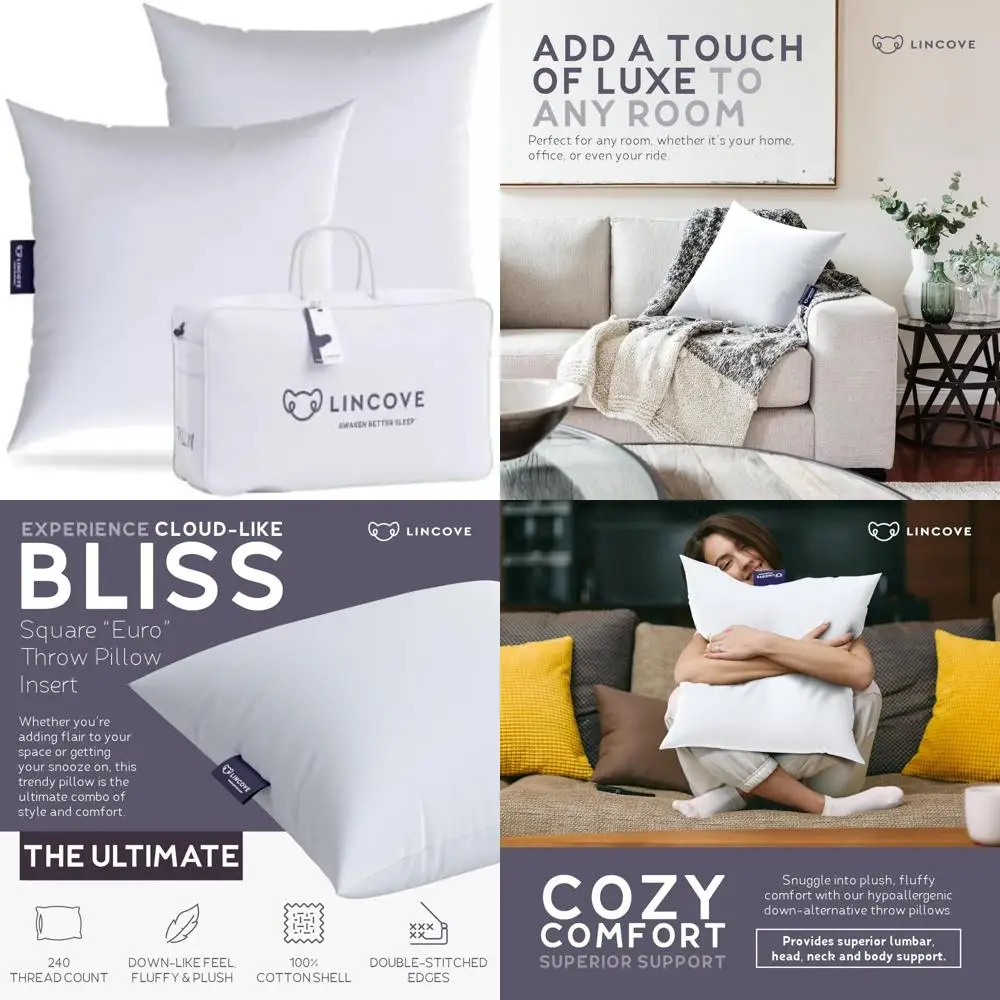 

100% Cotton Square Throw Pillow Insert 14x14 - Vegan-Friendly, Down Alternative Filling, Made in Canada