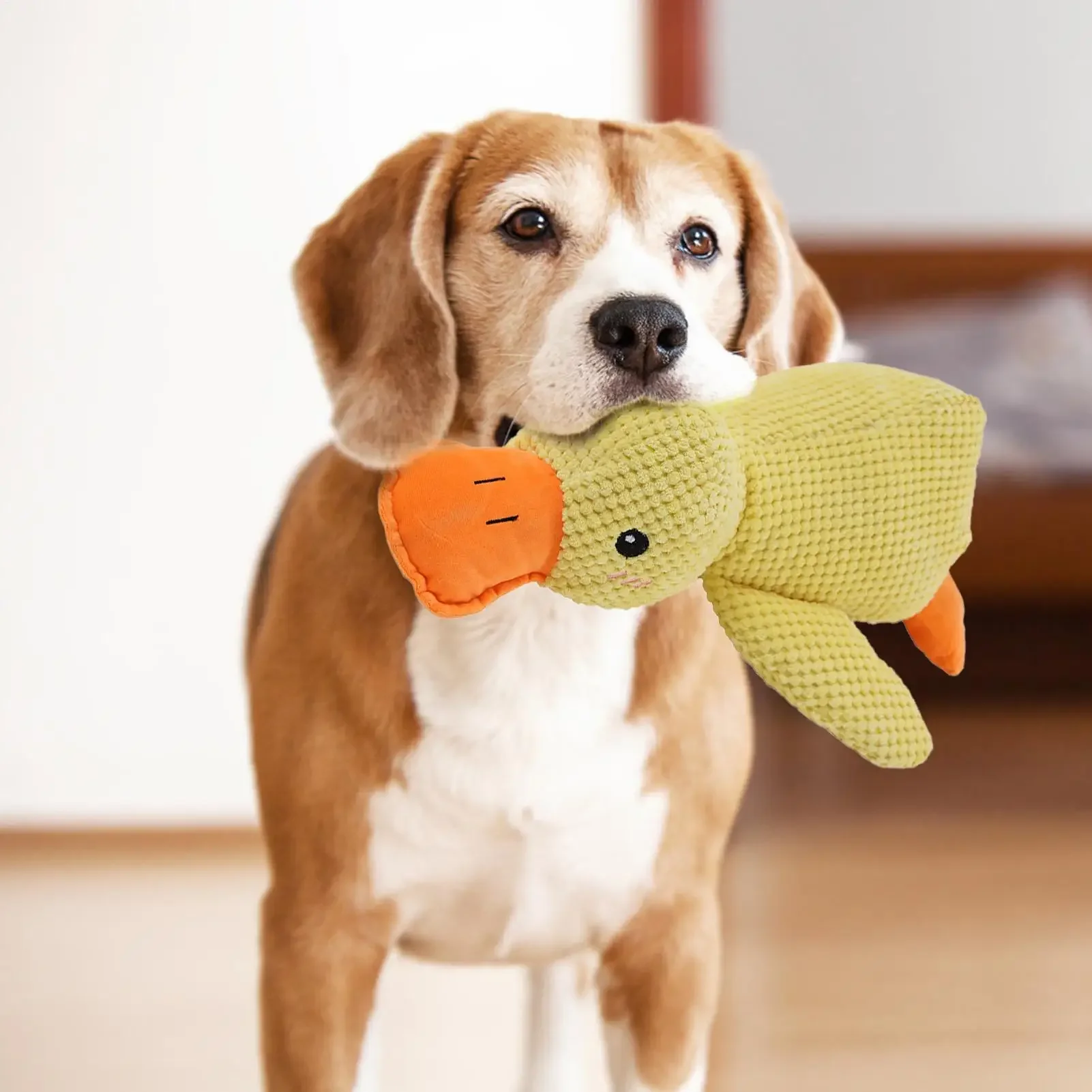 45 cm großes Hundespielzeug, bissfest, quietschende Ente, zur Zahnreinigung und -pflege, interaktives Plüschspielzeug für Welpen, Haustierbedarf – Detail 5