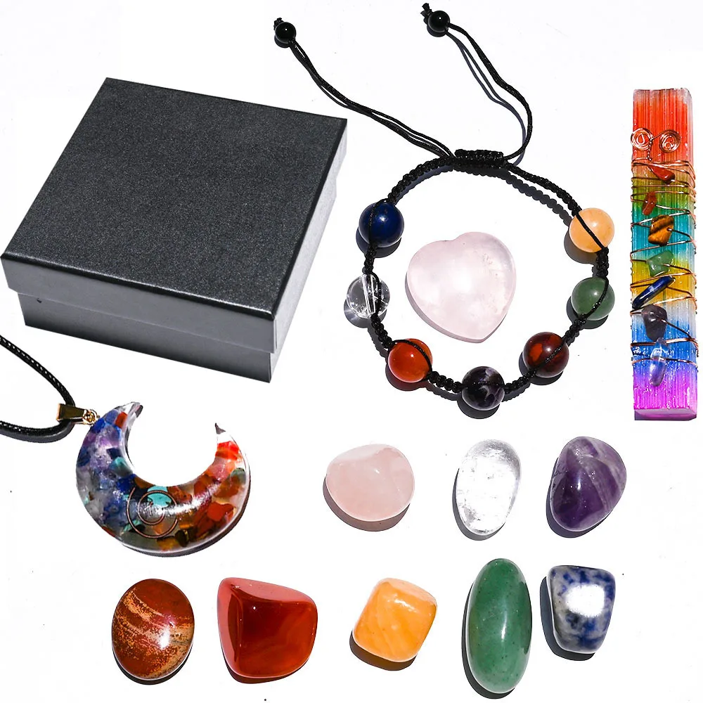 Healing Crystals Set Spiritual Tumbled Stone Orgone Pendant Necklace Beads Bracelet Rose Quartz Heart Yoga Chakra Selenite Stick