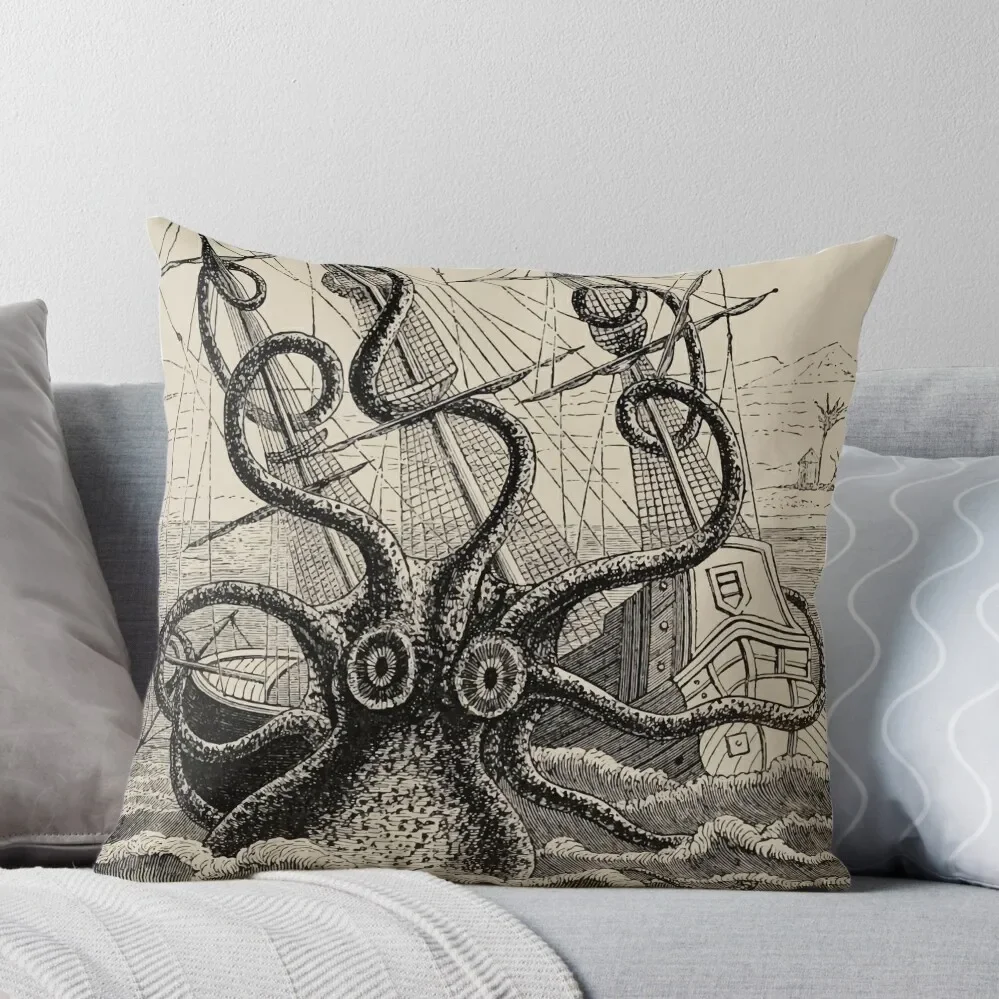 

Vintage Kraken attacking ship illustration Throw Pillow home decor items Christmas Covers For Cushions