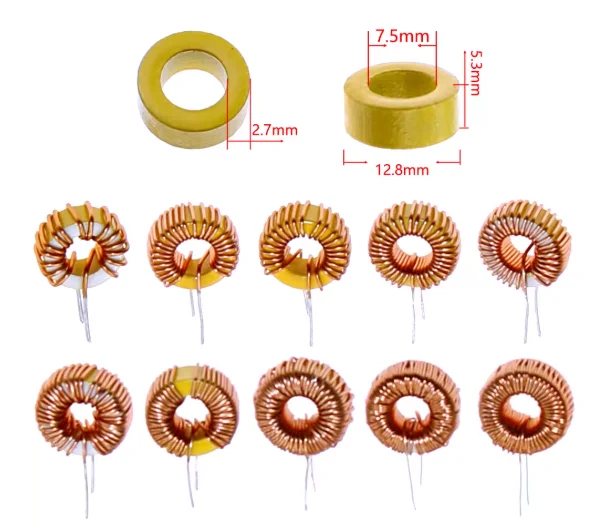 10 أنواع من المحاثات الحلقية: 3A من خلال الفتحة، مع قيم 10uH، 22uH، 33uH، 47uH، 68uH، و470uH، مصنوعة من ماكينة الجرح