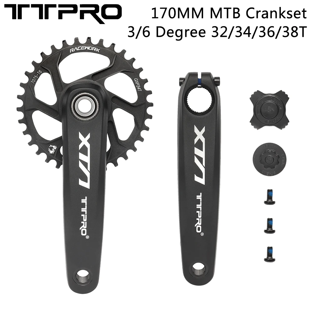 TTPRO XTA FM3 Bicycle Crankset 170MM Crank Hollowtech Integrated Cranks 3/6 Degree 32/34/36/38T Chainwheel for GXP Shimano