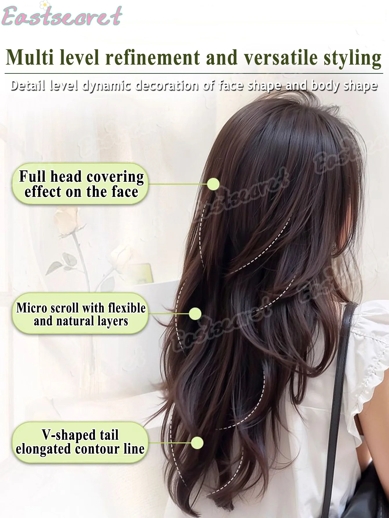 EAST 합성 긴 웨이브 5 클립 헤어 익스텐션 20인치 클립 온 헤어 익스텐션 여성용 고온 가짜 헤어