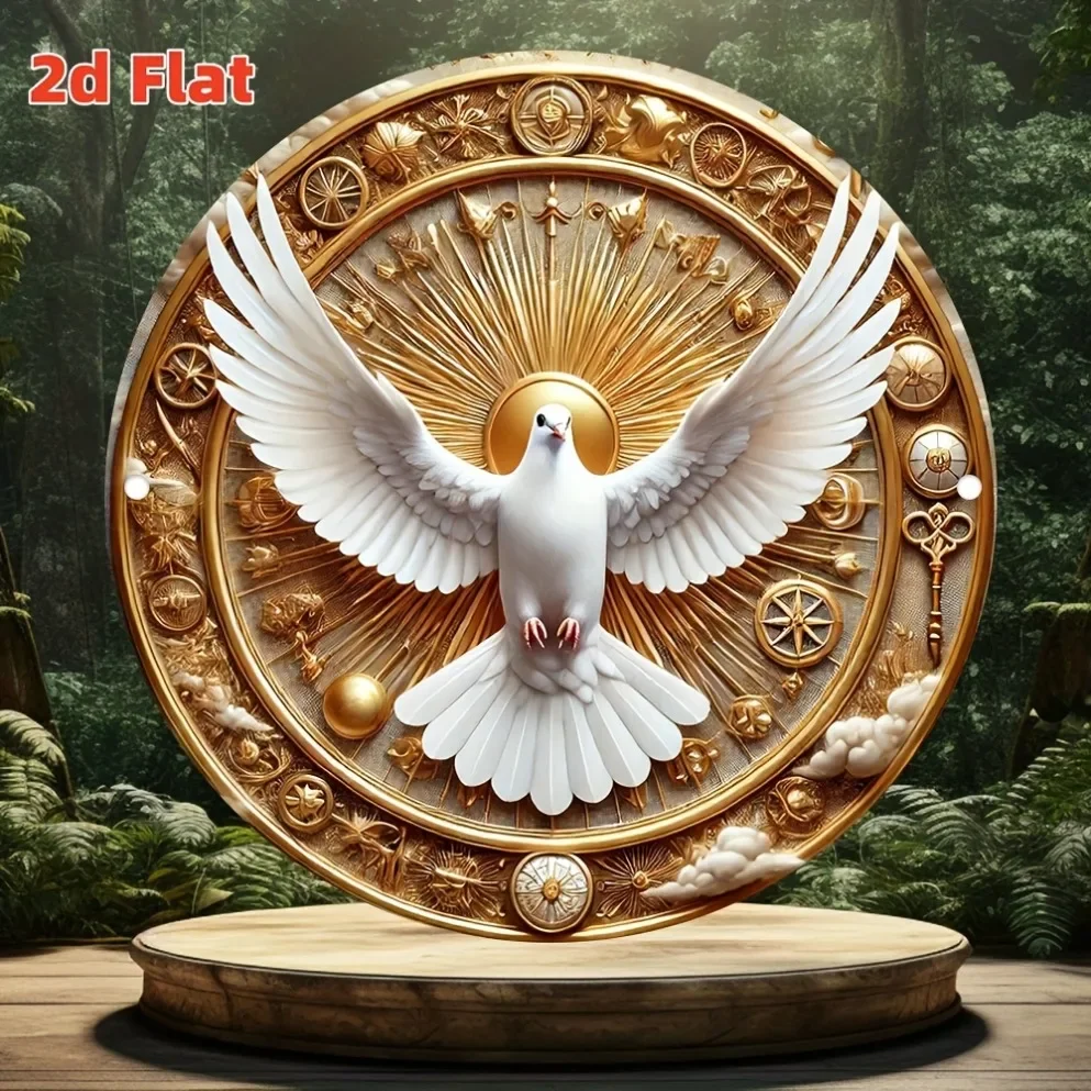 2D Dove of the Holy Spirit and Radiance -Versatile Circular Foil Engraved Decoration,Suitable for Homes, Porches-Outdoor Hanging