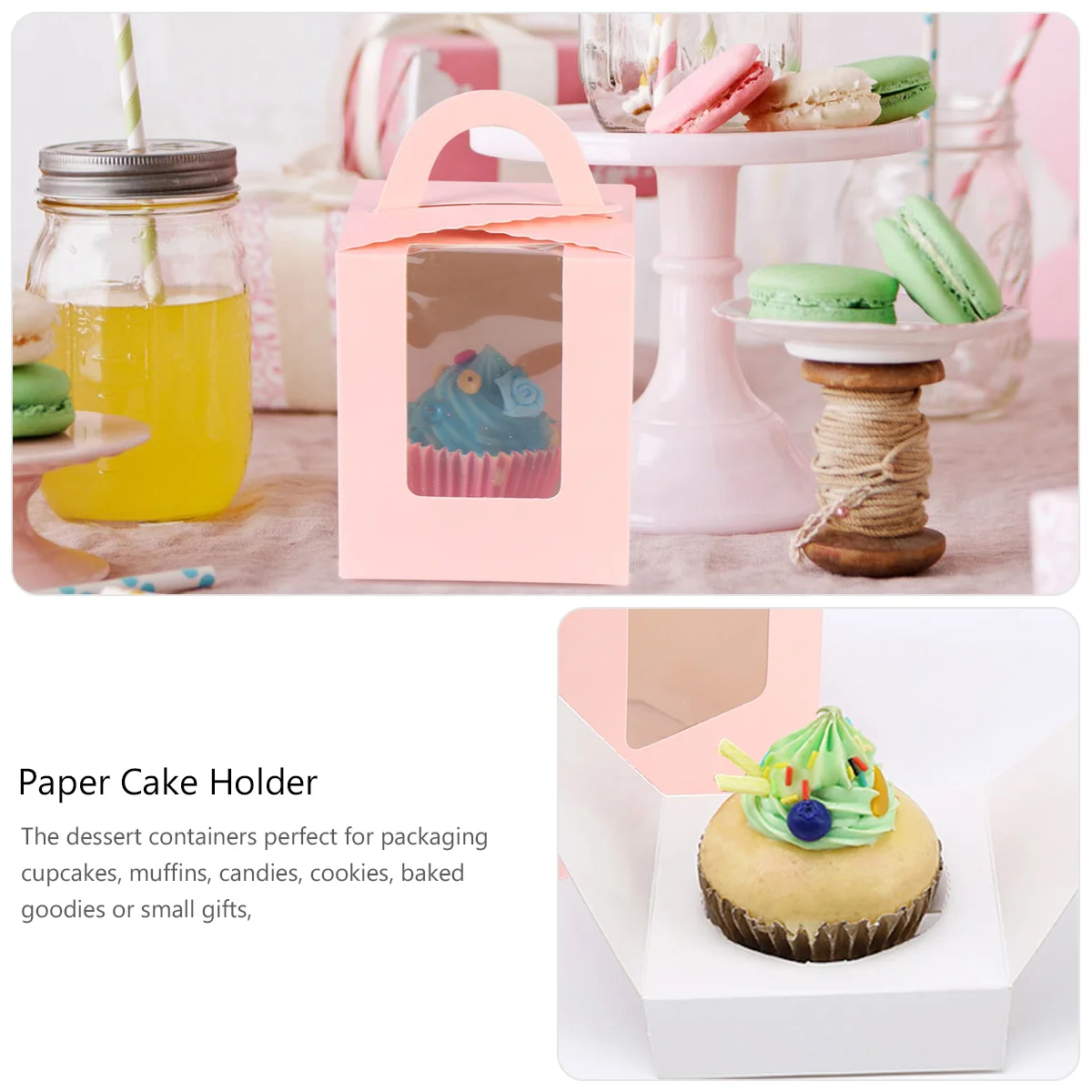 

50pcs Portable Cake Boxes Paper Cupcake Packing Baking Dessert Containers Food Grade Party Supplies Wedding Baby Shower Gift
