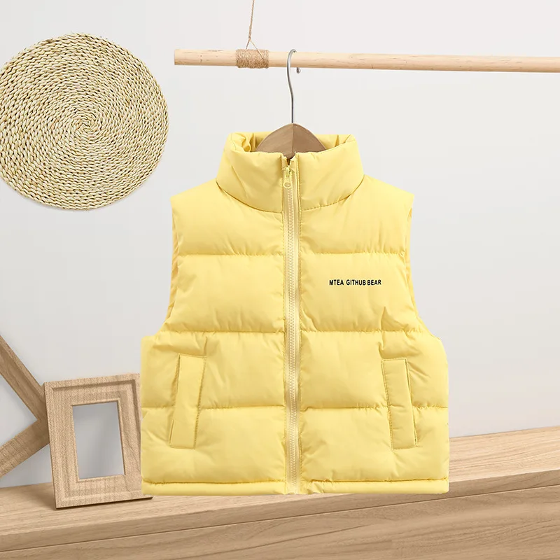 Multiple Colors Autumn Winter Boys Girls Vest Solid Color Thicken Keep Warm Stand Collar Wastcoat For3-14Y Kids Down Cotton Vest