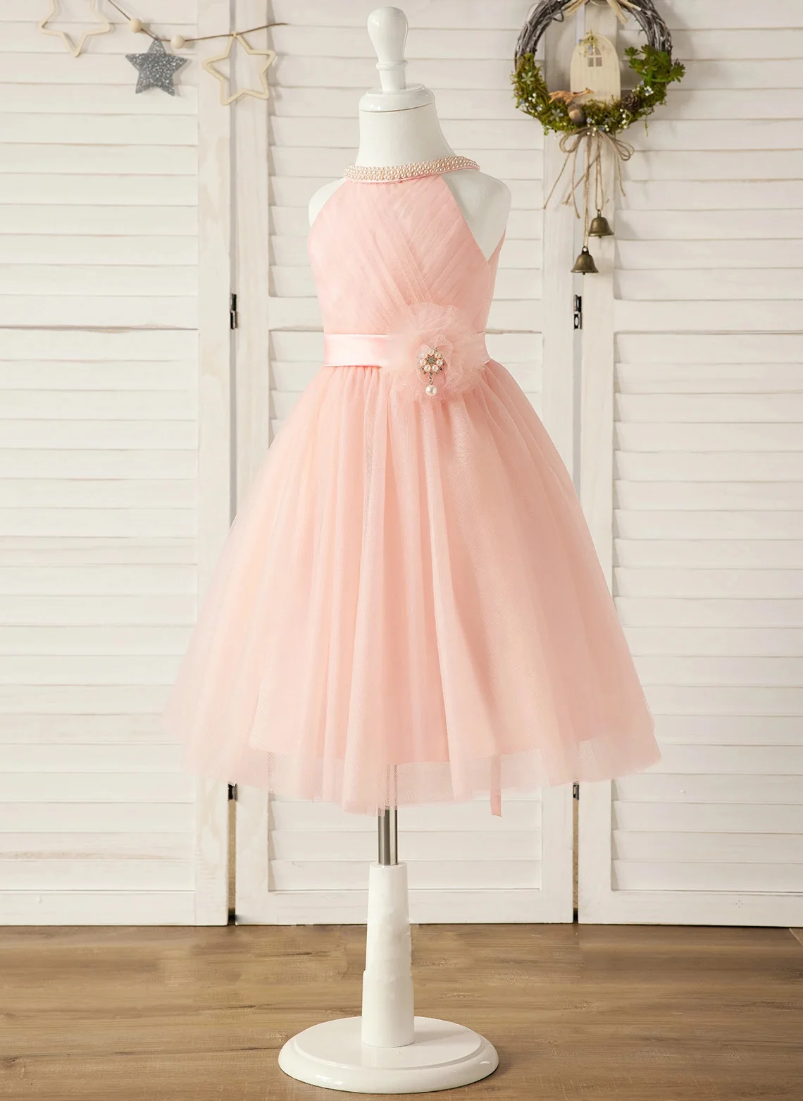 

A-line Scoop Knee-Length Tulle Flower Girl Dress Princess Dress Wedding Party Dress First Communion Baby Gown