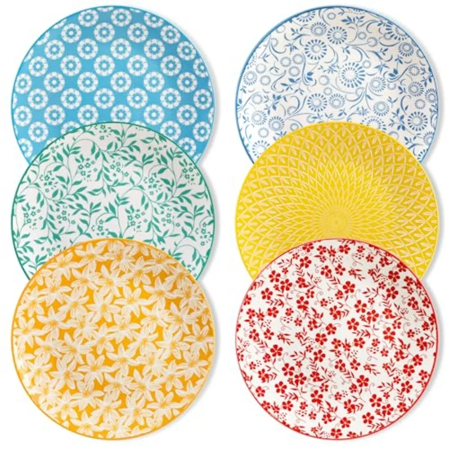 

Набор из 6 больших винтажных керамических тарелок для кухни, фарфоровые, разноцветные, для микроволновой печи