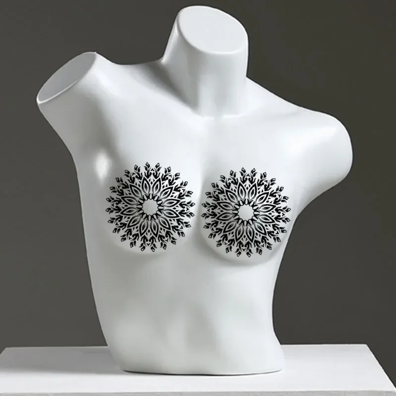 ملصقات وشم مستديرة بتلات الصدر مثيرة، ملصقات حلمة مقاومة للماء والعرق، ملصقات مؤقتة سوداء نقية