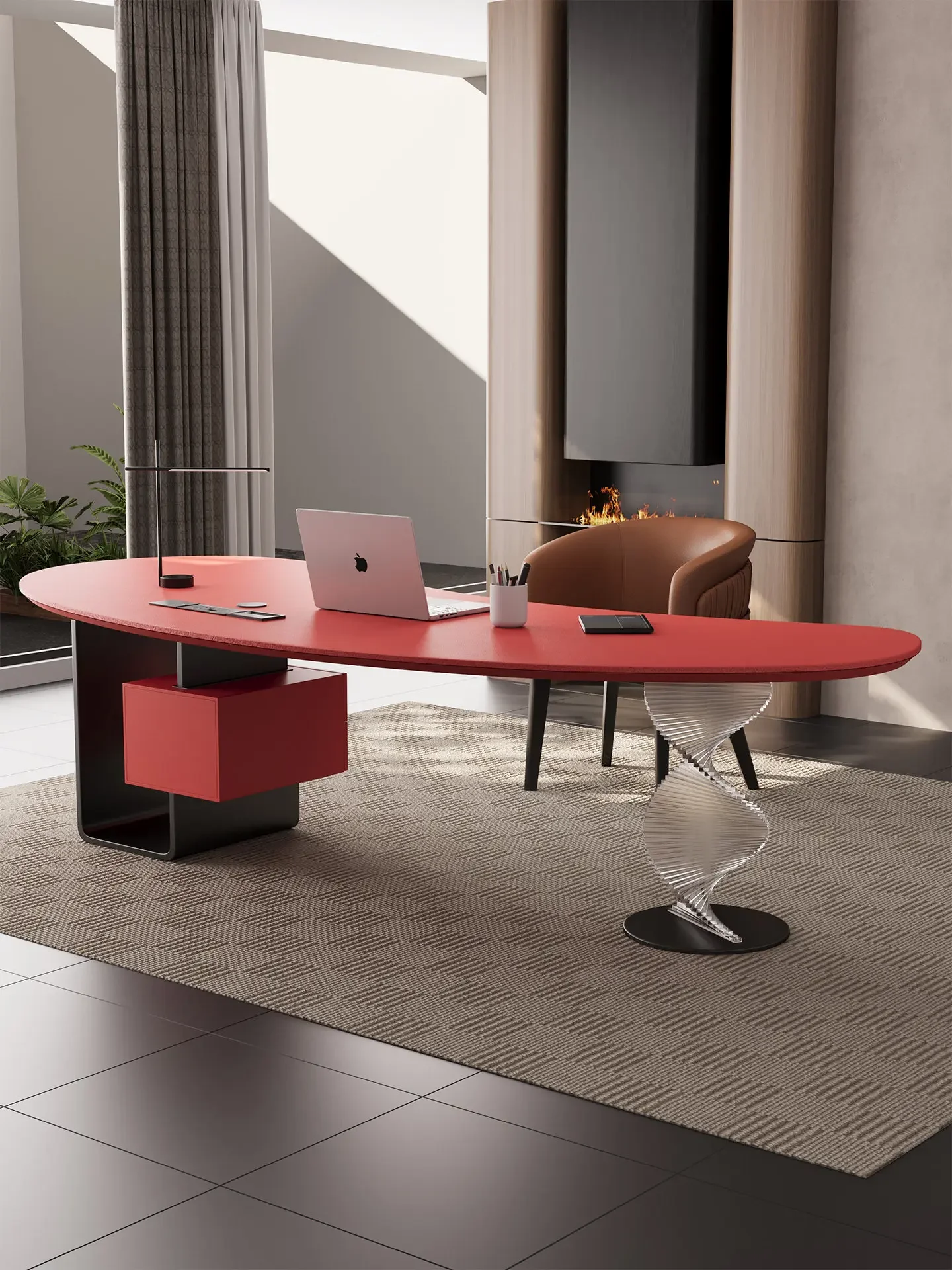

b22Italian acrylic desk light luxury modern curved high-end desk