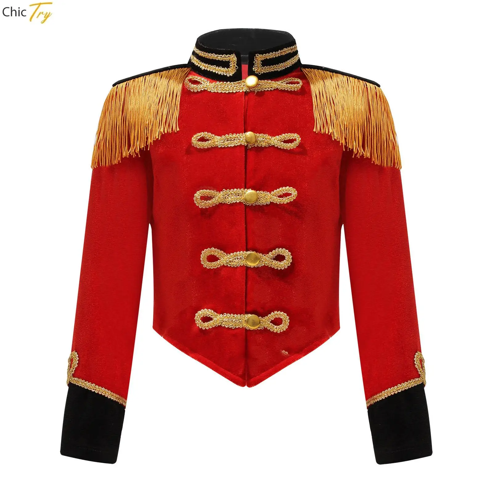 Criança menina circo ringmaster traje gola manga longa borla epaulet jaqueta baterista ringleader cosplay desempenho traje