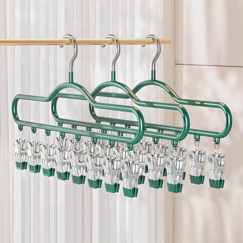 3pcs Stainless Steel Pants Hanger with Clips, Multi-Functional Storage Organizer for Trousers, Underwear , Closet & Balcony Dry