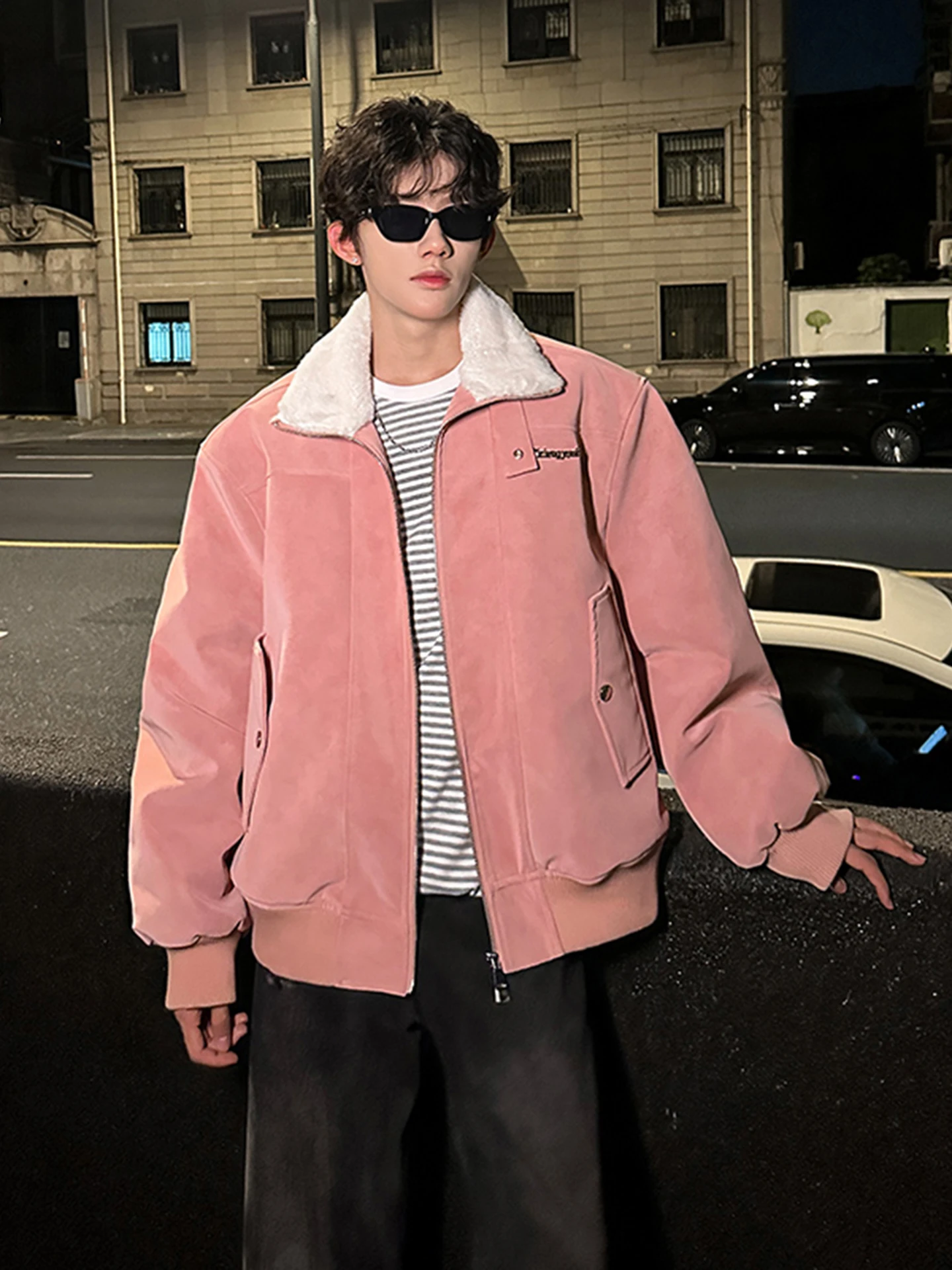 الرجال Thiened الشتاء Jaet الفراء طوق الجلود والفراء الدقيقة بدوره إلى أسفل طوق ملابس العمل القطن الراقية الأمريكية Sle...