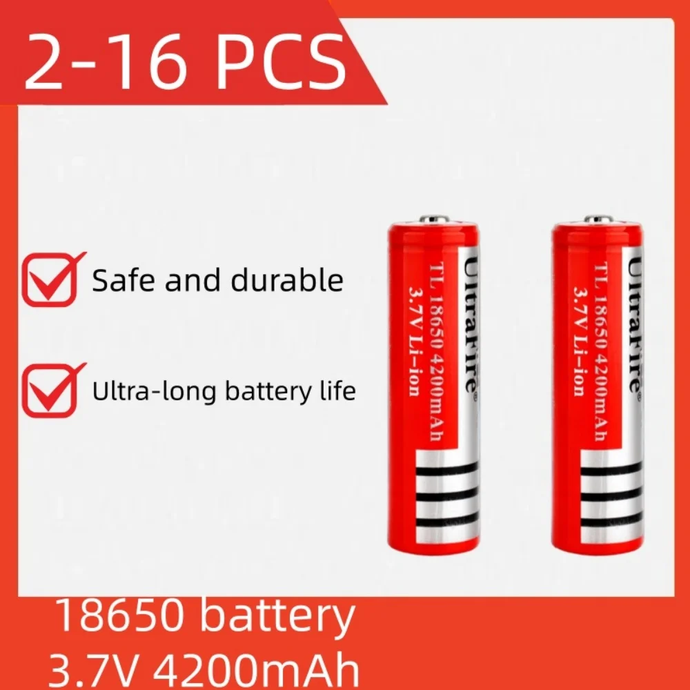 3.7V New 18650 Rechargeable Lithium-Ion Battery 4200mAh Suitable for LED Flashlights, Headlights, Laser Lights