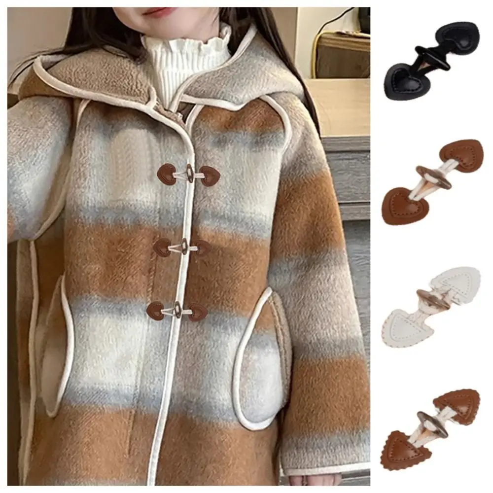Fashion PU Leather Horn Buckle Vintage Style Sew-On Design Resin Horn Buttons Toggle Button Fastener Coats