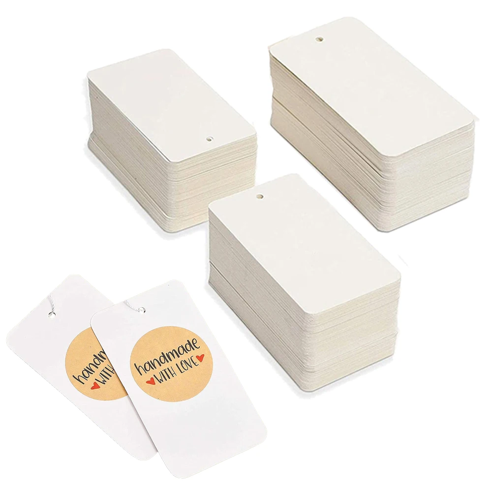 50pc White Blank Writable Cardstock Paper Price Tag Hang Label For Small Business Packaging Jewelry Retail Display Gift Wrapping