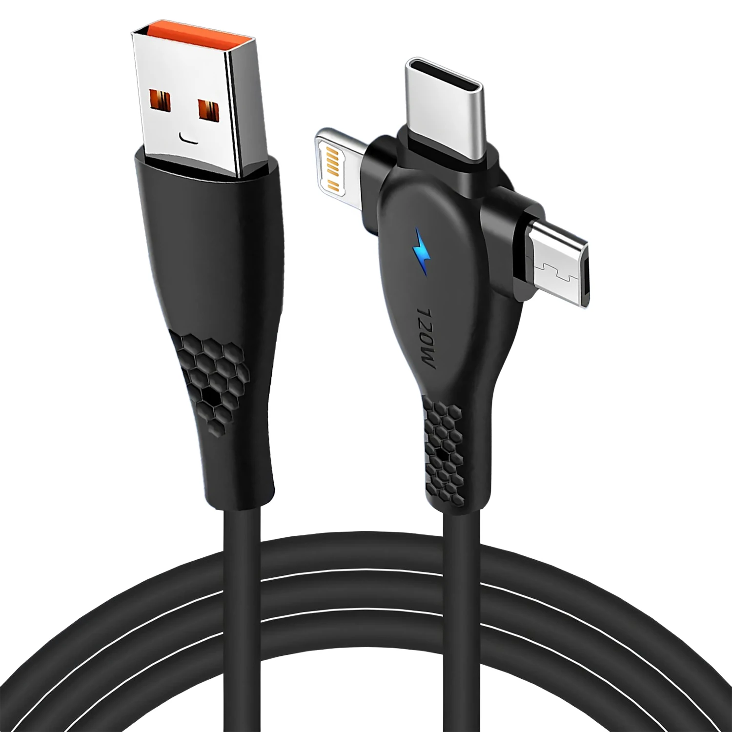

3 в 1 USB-кабель для зарядки 6А 120 Вт для Huawei/Honor Портативный кабель Micro USB TypeC Зарядный кабель для iPhone 14 Samsung