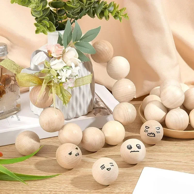 10-40mm Natural Circular Wooden Ball Unfinished Hardwood Craft Ball Decorative Wooden Ball Without Holes Suitable for Manual DIY