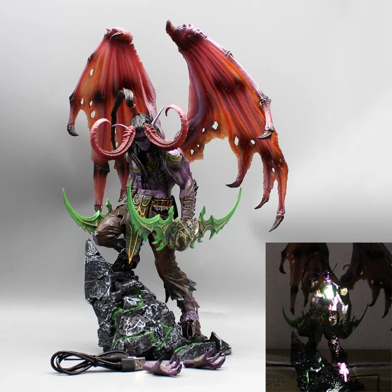 38cm Game Illidan Stormrage Action Figures World of Warcraft Figurine with Lights PVC Anime Model Collection Decoration Toys