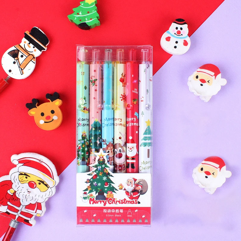 

6pcs Merry Christmas Gel Pens 0.5mm Black Ink Cartoon Netural Pens Kawaii Stationery School Student Gift Office Signature Pens